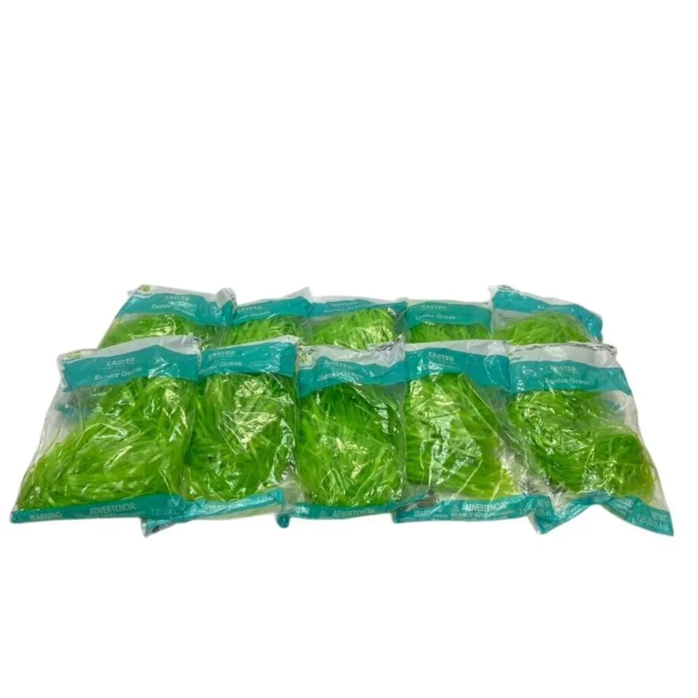 Lot of 10 Green Easter Grass Packs 1.25 oz Each Basket Filler Holiday Party Gift